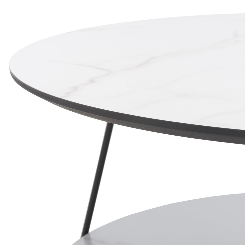 Mid Century Modern Coffee Table  Sleek Metal Legs With Round Faux Marble Top   Midcentury   Coffee Tables   by Declusia  Houzz