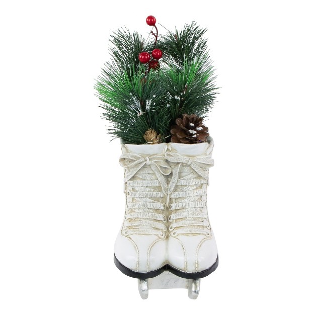 Led Lighted White Skates With Floral Arrangement Christmas Decoration