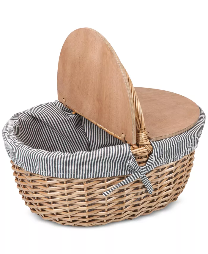 Picnic Time Country Navy and White Striped Picnic Basket