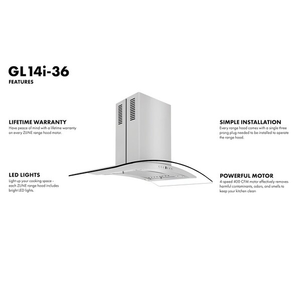 ZLINE Convertible Vent Island Mount Range Hood in Stainless Steel and Glass