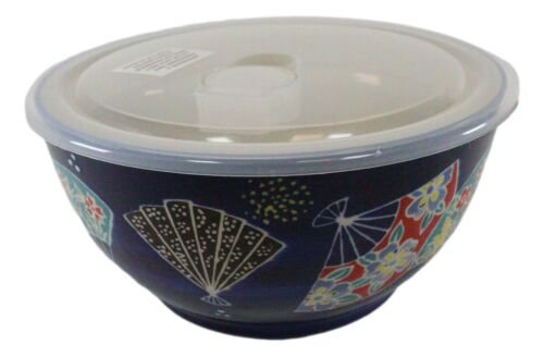 1 Set of 2 Ceramic Colorful Oriental Fans Portion Meal Bowls 3 Cups W/ Lid EBR02