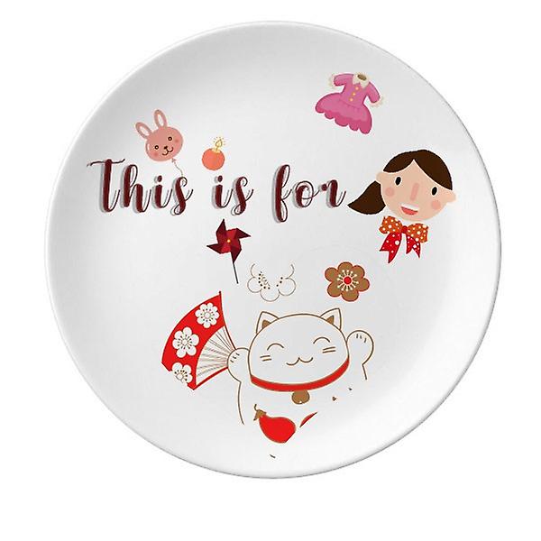 Japan Lucky Fortune Cat Flower Copper Decorative Porcelain 8 Inch Dinner Plate