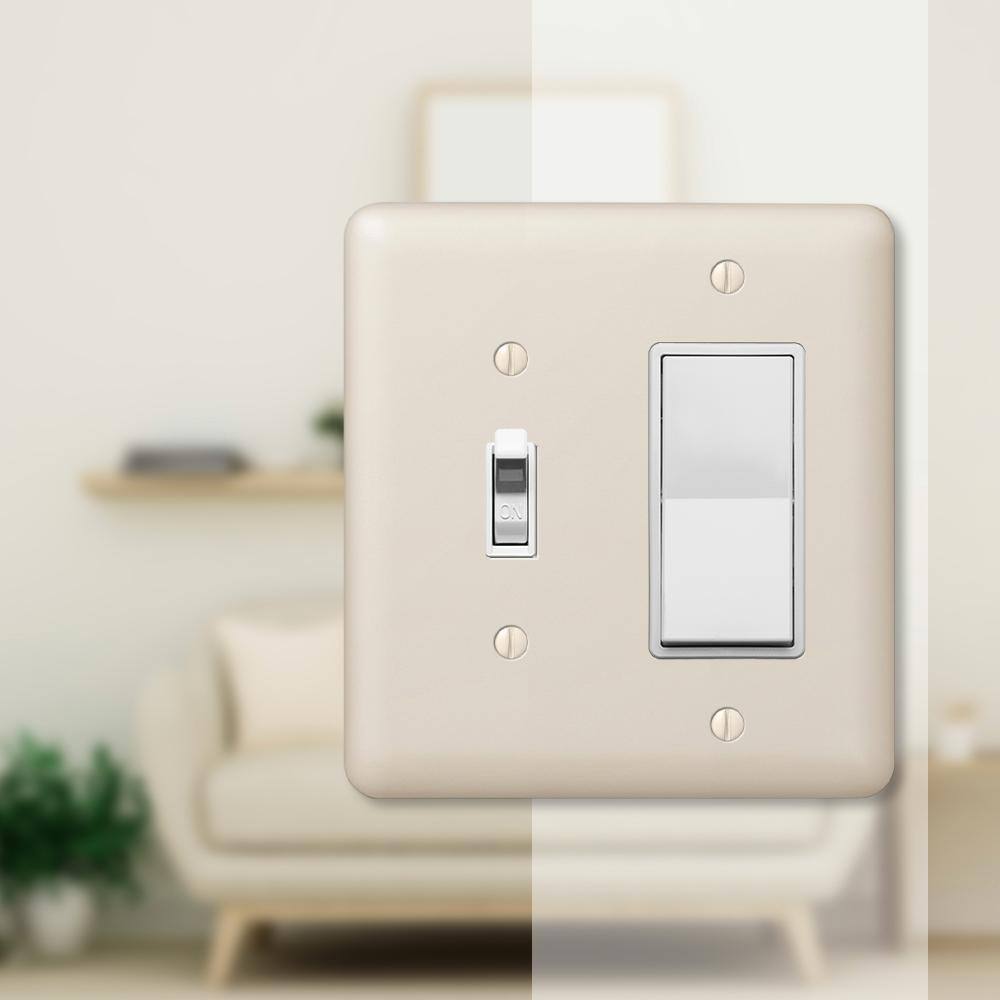 AMERELLE Declan 2 Gang 1-Toggle and 1-Rocker Steel Wall Plate - Almond 935TRAL