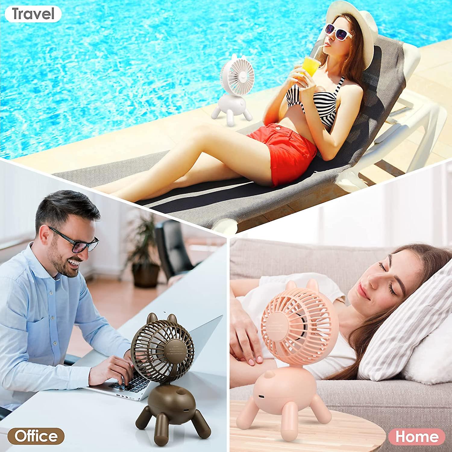 20.3cm Rechargeable Small Desk Fan With Rotating Head 13 Hours Use， 3 Speed Small Desk Fan With Cute Dog Shape For Home/office/workplace，white