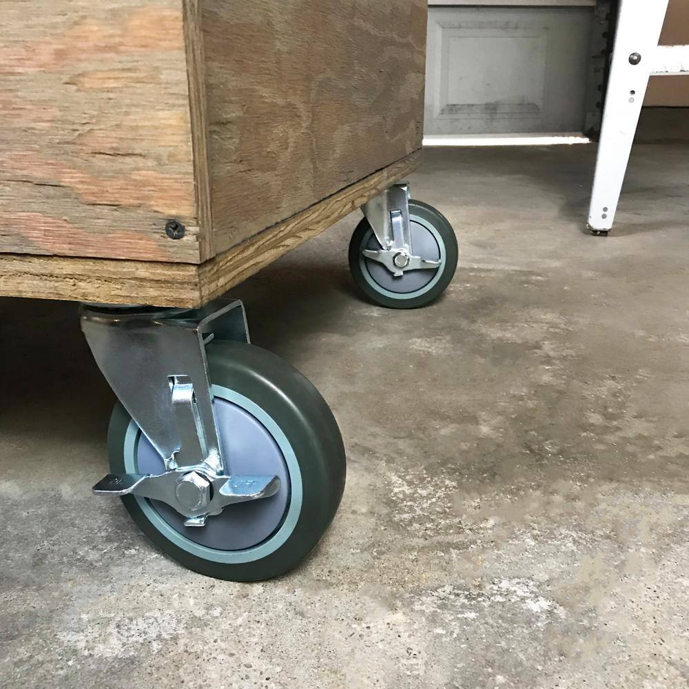 Everbilt 5 in. Gray Rubber Like TPR and Steel Swivel Plate Caster with Locking Brake and 350 lb. Load Rating 4031545EB