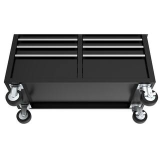 Husky 46 in. W x 18 in. D 9-Drawer Gloss Black Mobile Workbench Cabinet with Solid Wood Top H46X18MWC9BLK