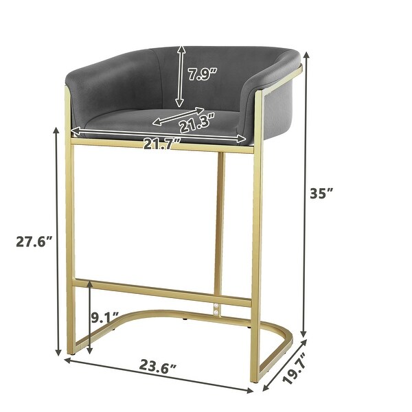 Counter Height Arm Bar Stools Dining Chairs with Gold Frame， Set of 2