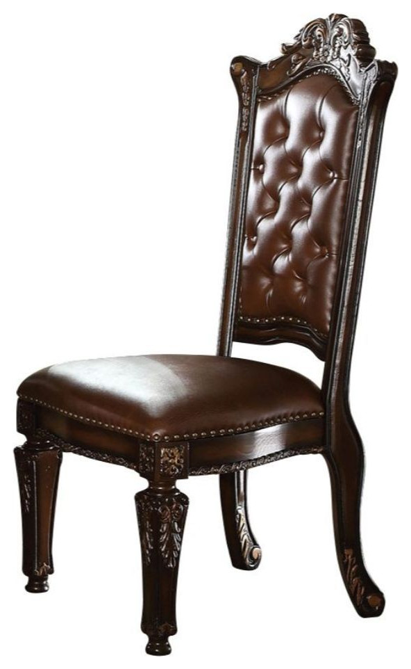 Acme Vendome Side Chair w Button Tufted Back Set of 2 PU and Cherry   Victorian   Dining Chairs   by GwG Outlet  Houzz