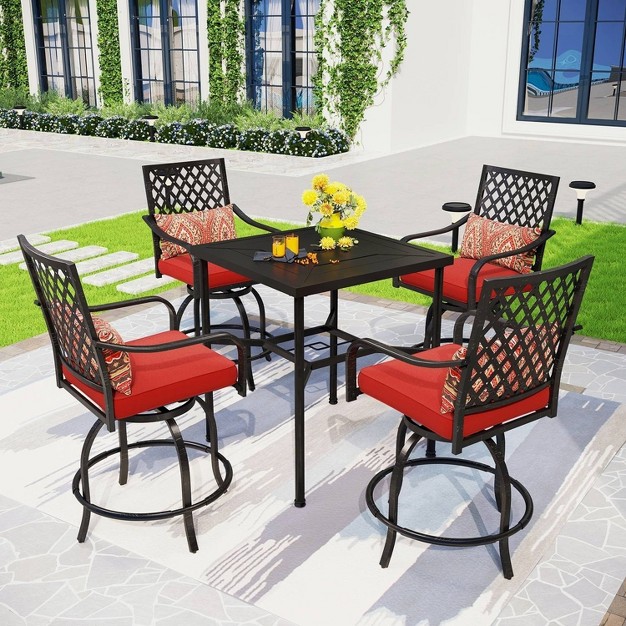 5pc Outdoor Set With Swivel Stools amp Cushions amp Square Metal Table Captiva Designs