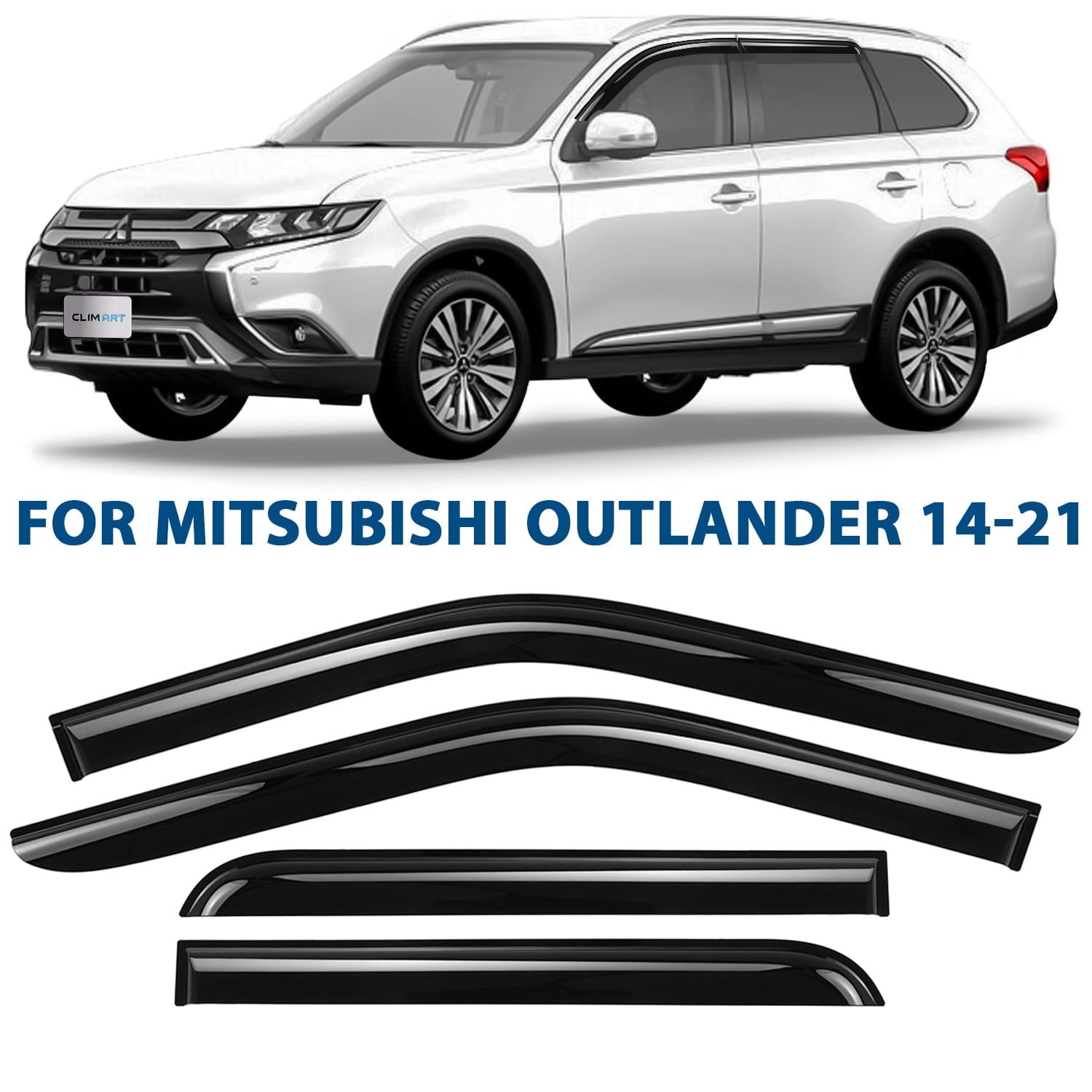 CLIM ART Incredibly Durable Rain Guards for Mitsubishi Outlander 2014-2021， Original Tape-on Window Deflectors， Vent Deflector， Vent Window Visors for cars， Dark Smoke， Car Accessories 4 pcs- 414047LP