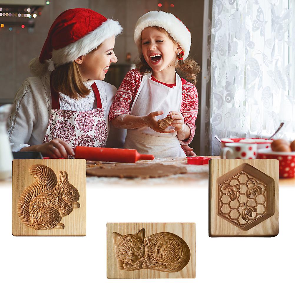 3D Cutter Embossing Mold Christmas Animal Pumpkin Cutter Baking Mold Funny Wooden Molds for Kitchen DIY