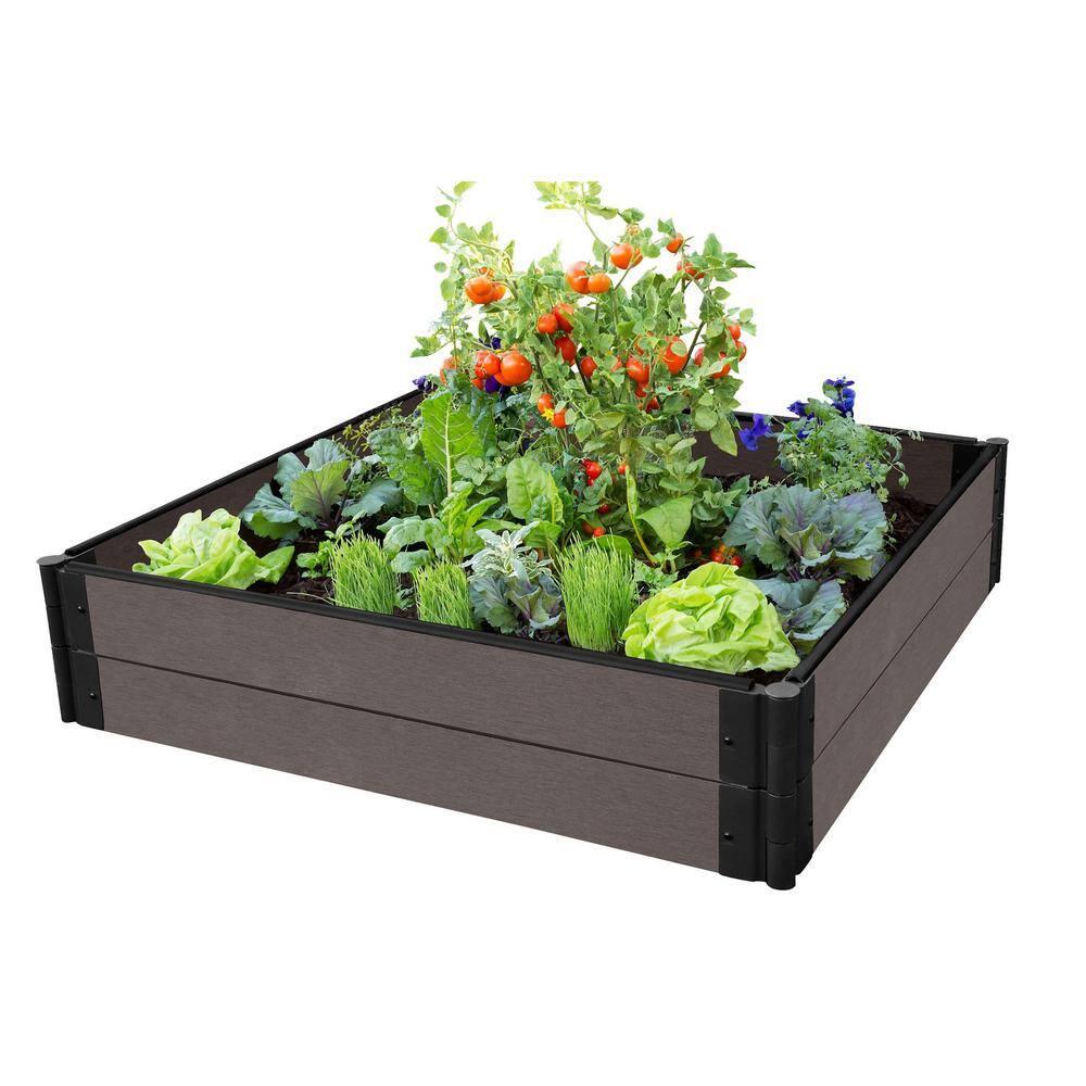 Frame It All One Inch Series 4 ft. x 4 ft. x 11 in. Weathered Wood Composite Raised Garden Bed 300001427
