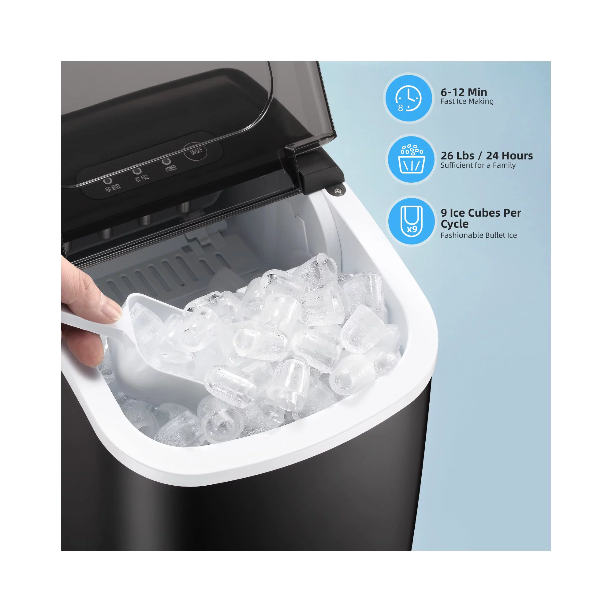 Aglucky Ice Maker Countertop， Make 26 Lbs Ice In 24 Hrs With Ice Scoop And Basket