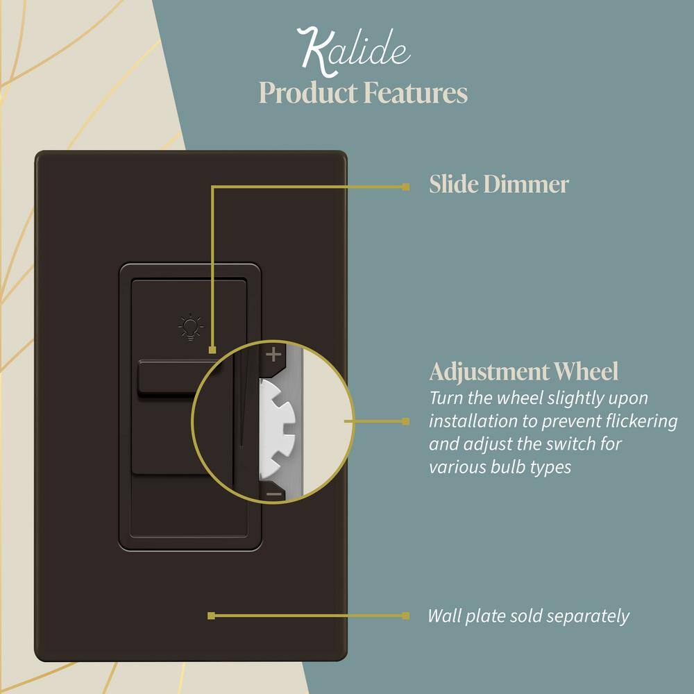 TOPGREENER Kalide 200-Watt Single Pole Slide Dimmer Light Switch No Neutral Brown (3-Pack) TGDS1-BR-3PCS