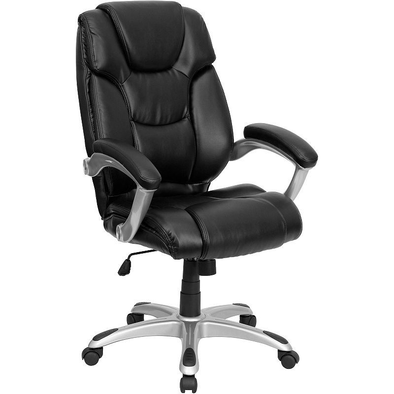 Emma and Oliver High Back Black LeatherSoft Layered Swivel Ergonomic Office Chair， Nylon Base