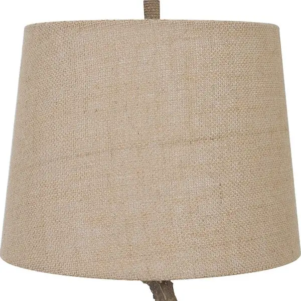 22 Inch Polyresin Table Lamp， Antlers， Burlap Shade， Beige