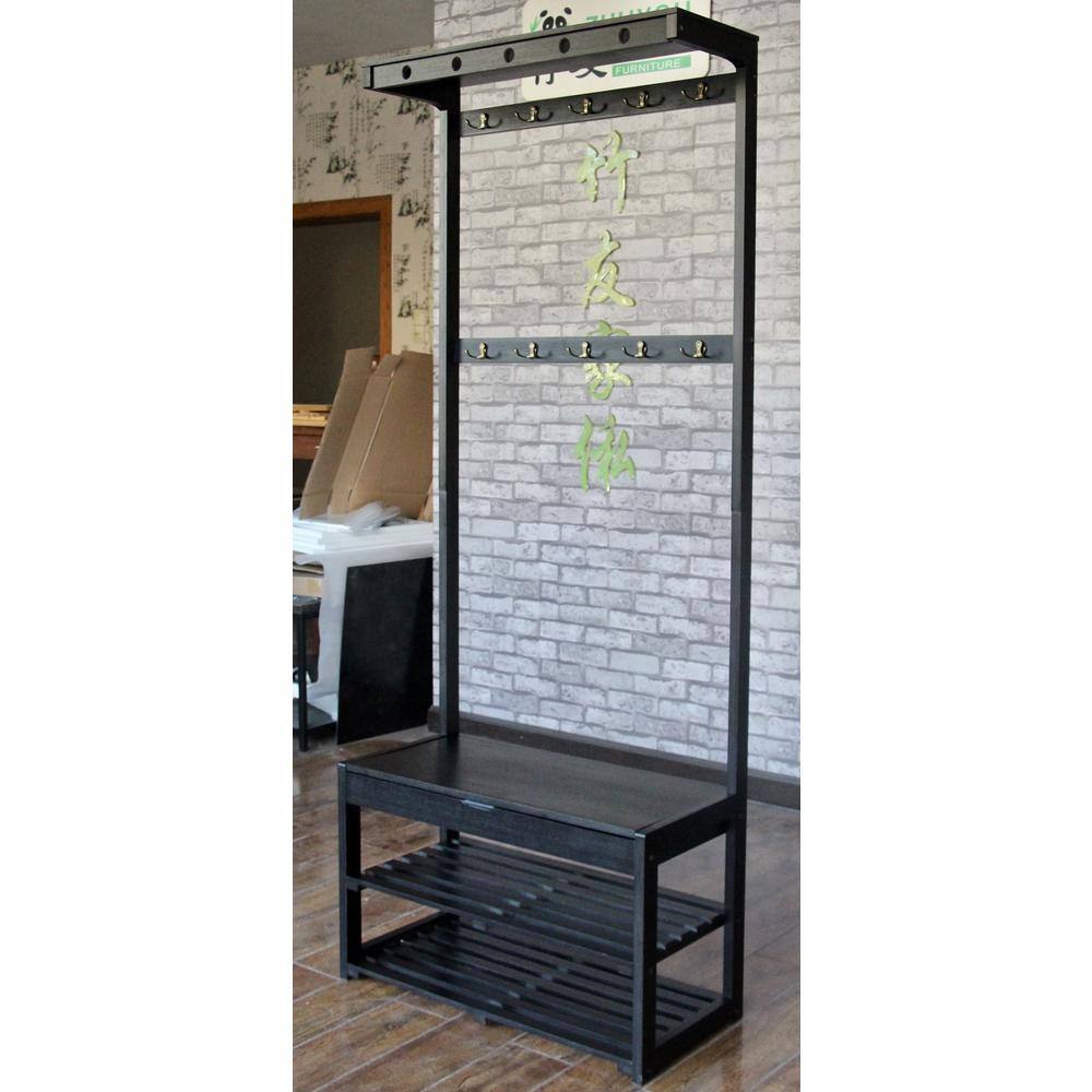 Eccostyle Bamboo Black Entryway Hall Tree with Bench and Shoe Storage CAFEA0179BK