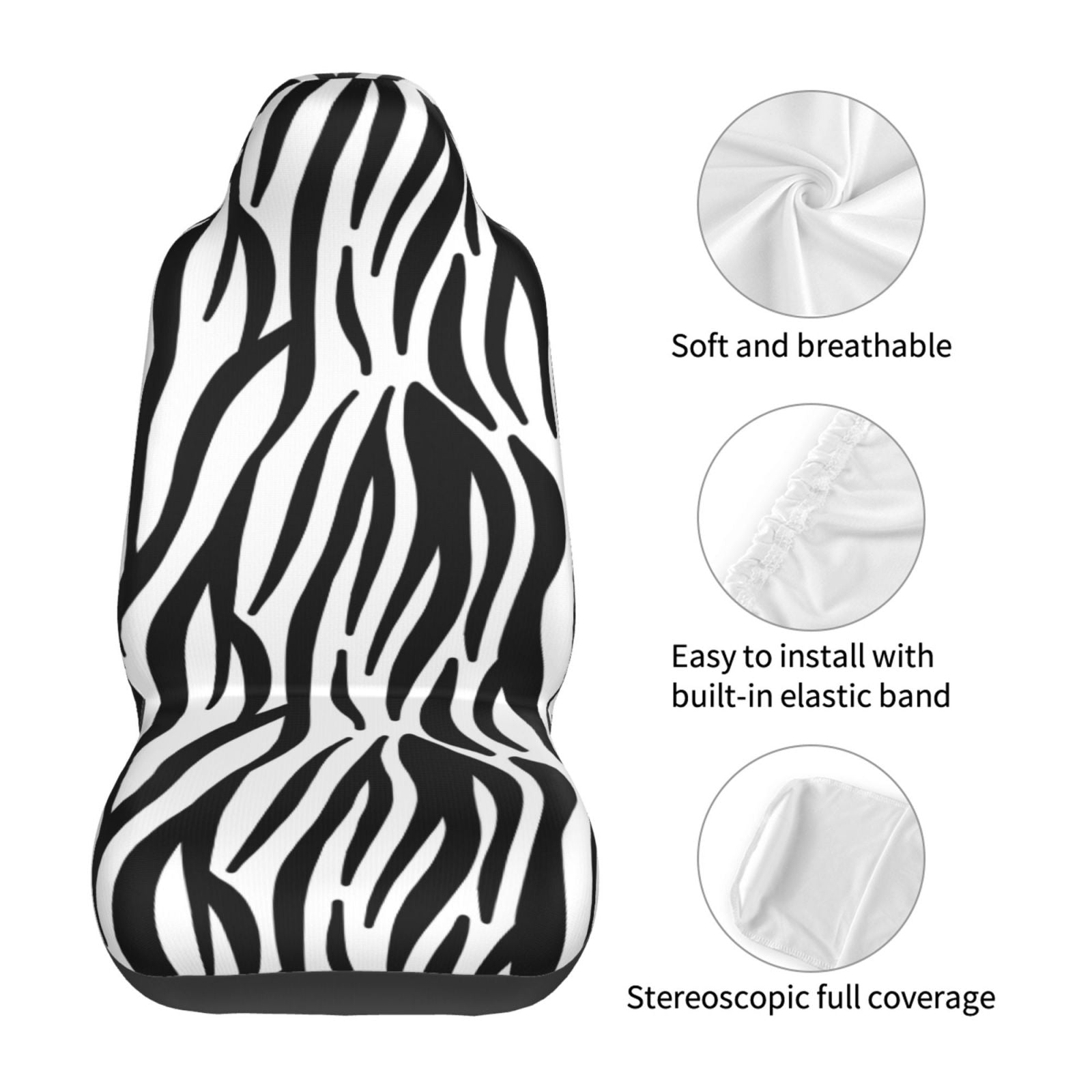 TEQUAN Front Seat Covers， Abstract Animal Zebra Stripes Pattern 2 Piece Car Seat Cover Fit Most Car SUV Truck Van