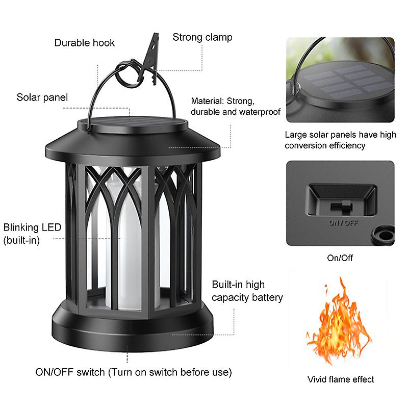 1pc Led Solar Simulation Flame Lights Outdoor Hanging Waterproof Dancing Flickering Wall Lamp Yard Landscape Decoration Garden Lamp