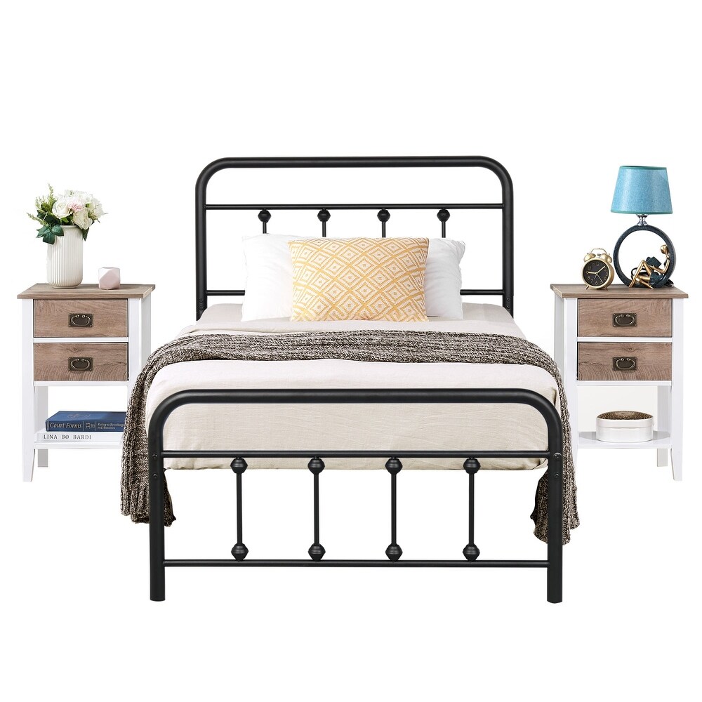 Taomika Bedroom Set Black Bed Frame and 2 Drawer Nightstand Set of 2