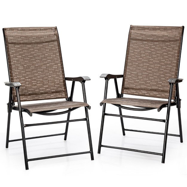 Costway 2pcs Outdoor Patio Folding Chair Camping Portable Lawn Garden W armrest