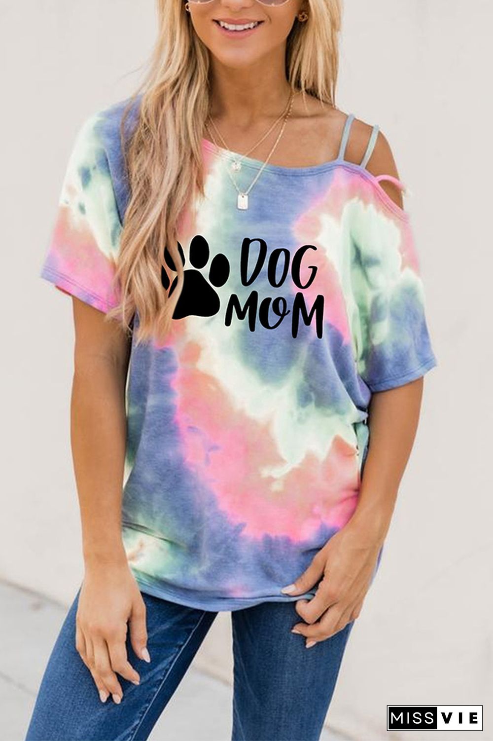 Dog Paw and MOM Print Graphic Tees for Women Wholesale Short Sleeve T shirts Top