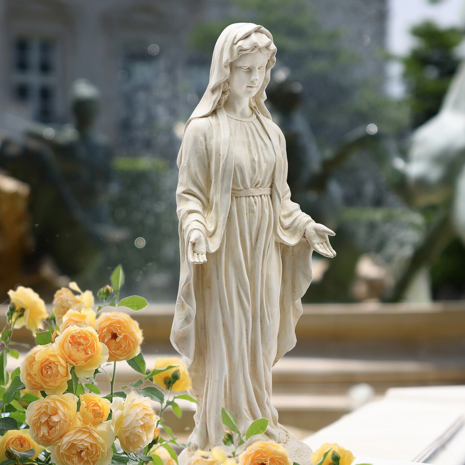 LuxenHome 30.5  in. MgO Virgin Mary Garden Statue  Ivory