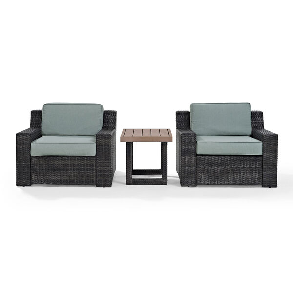 Beaufort 3 Piece Outdoor Wicker Seating Set With Mist Cushion - Two Chairs， Side Table