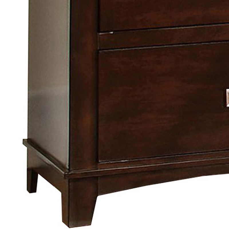 2 Drawer Wooden Nightstand with Metal Square Knobs， Espresso Brown