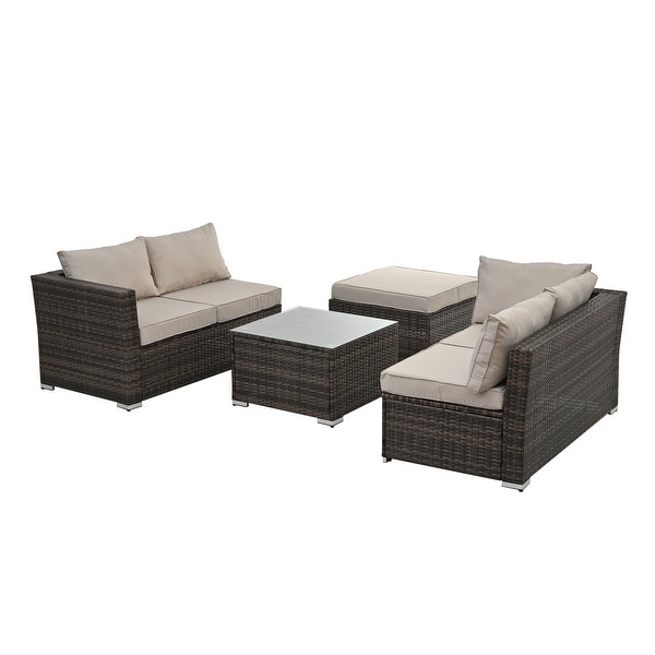 4Piece Outdoor Wicker Sofa Set with Tempered Glass Top Table