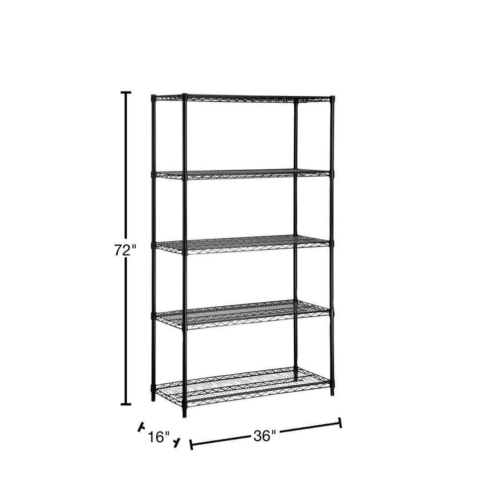 Honey-Can-Do Black 5-Tier Heavy Duty Steel Garage Storage Shelving Unit (36 in. W x 72 in. H x 16 in. D) SHF-09627