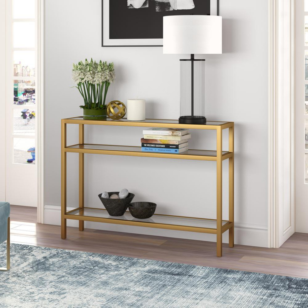 Sivil 42  x27 x27Wide Rectangular Console Table in Brass   Contemporary   Coffee Tables   by BisonOffice  Houzz