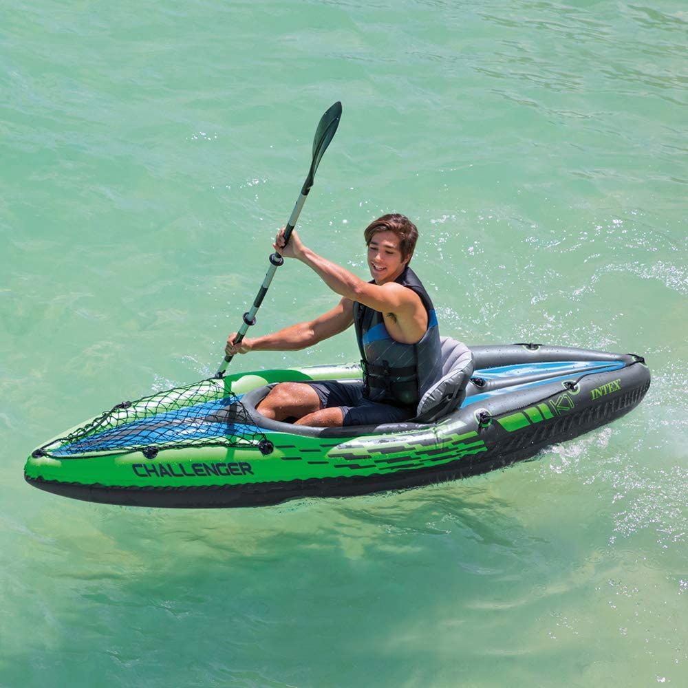 Intex Challenger K1 Kayak， Inflatable Kayak Set with Aluminum Oars and High Output Air-Pump