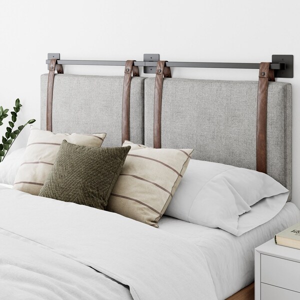 Nathan James Harlow Wall Mount Upholstered Headboard with Metal Rail - - 35448177