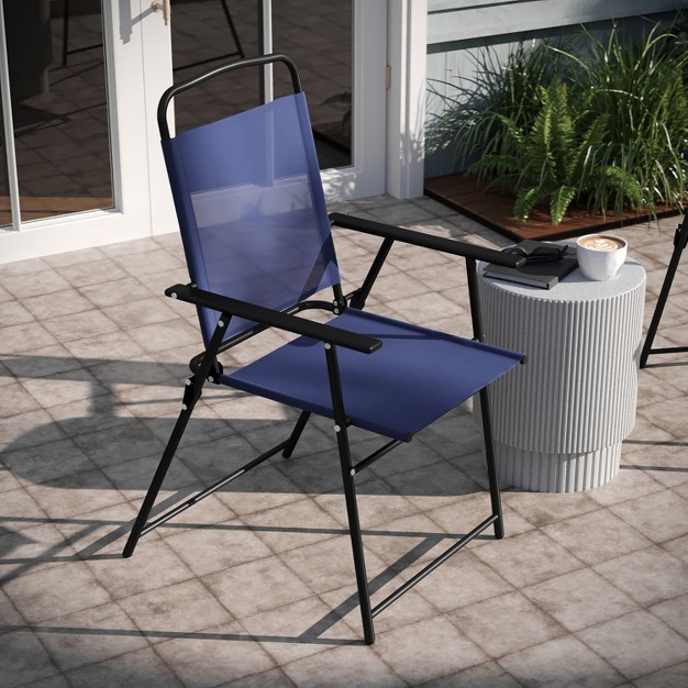 Emma And Oliver Set Of 2 Textilene Folding Sling Style Patio Chairs With Armrests