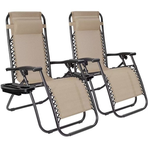 Zero Gravity Chairs Patio Chairs Lawn Lounge Chair Patio Set of 2 with Pillow and Cup Holder Patio Furniture - Overstock - 37866211