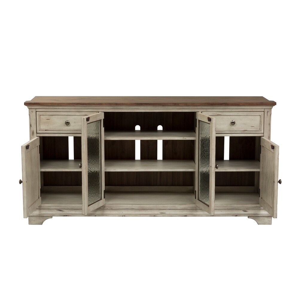 Morgan Creek Antique White Wire Brushed Tobacco Accents Entertainment TV Stand