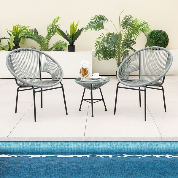 3PCS Patio Acapulco Furniture Bistro Set with Glass Table