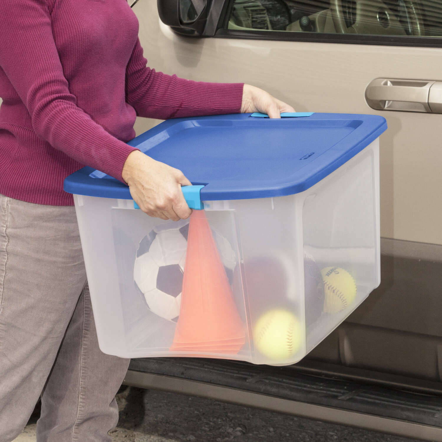 Sterilite 18 gal Blue/Clear Latch Storage Box 13-5/8 in. H X 23-5/8 in. W X 18-5/8 in. D Stackable