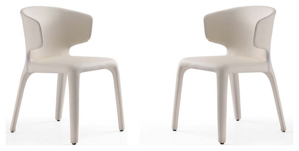 Conrad Leather Dining Chair in Cream (Set of 2)   Midcentury   Dining Chairs   by Morning Design Group  Inc  Houzz