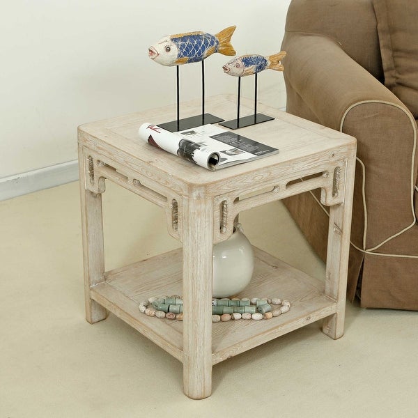 Artissance Peking Ming Arch Side Table Weathered White Wash， 24 Inch Tall