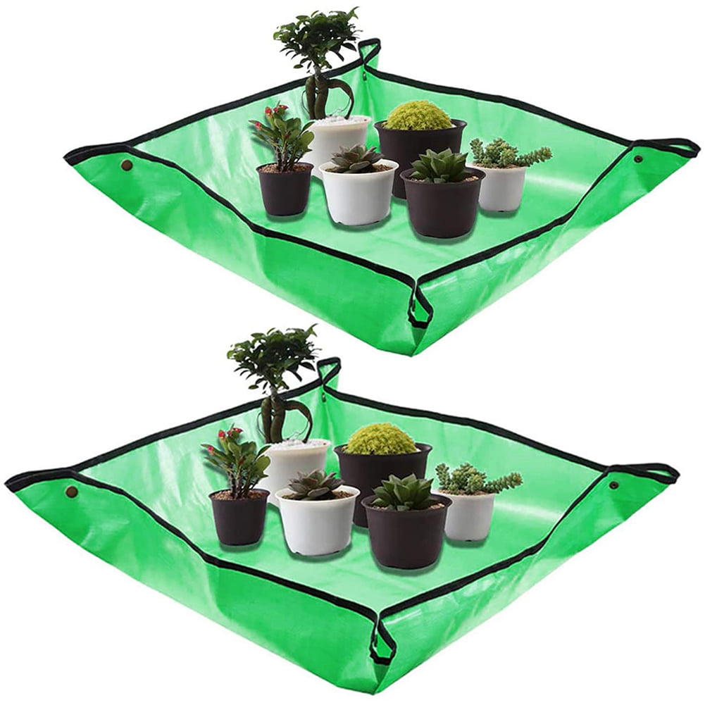 2Pack Plant Repotting Square Mats,39.3Inch Foldable Garden Transplanting Work Cloth,Waterproof Oxford and PVC Dirty Catcher Gardening Succulent Potting Tarp for Indoor Bonsai Succulents Plant Care