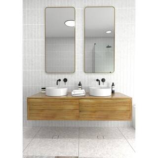 Glass Warehouse 22 in. W x 48 in. H Stainless Steel Framed Radius Corner Bathroom Vanity Mirror in Satin Brass SF-SQR-22X48-SB