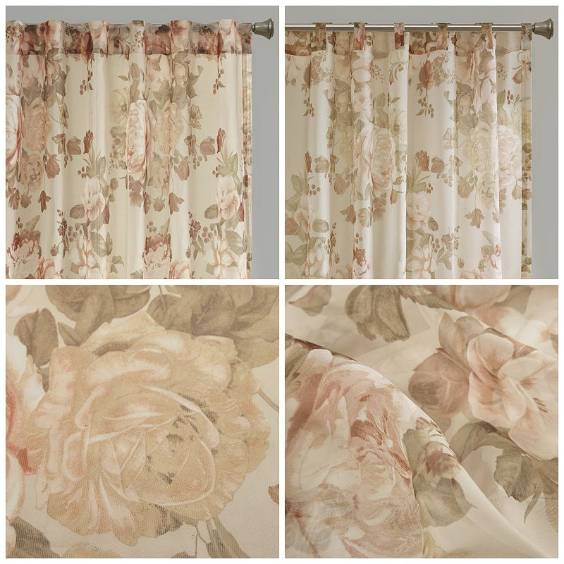 Madison Park Abelia Printed Floral Rod Pocket and Back Tab Voile Sheer 1 Window Curtain Panel