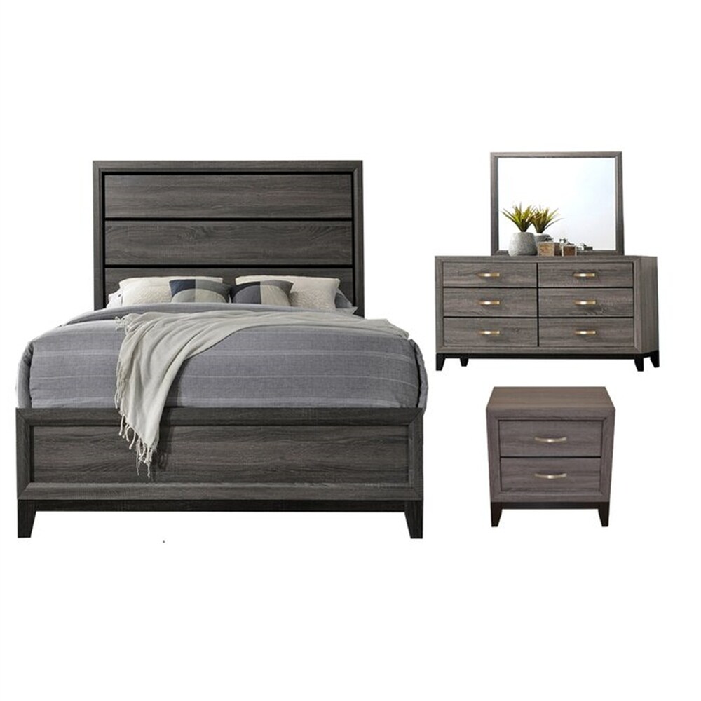 4 Pcs bedroom sets  Queen Bed  Mirror  Nightstand  Dresser  Gray