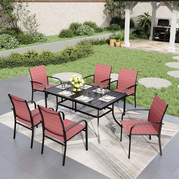 MAISON ARTS 7Piece Patio Dining Set Metal Rectangle Table and 6 Textilene Chairs