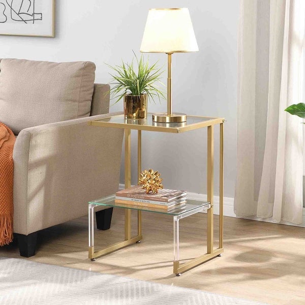 Grondin Contemporary Style 2-Tier End Table Sofa Side Table with Tempered Glass Shelves and Metal Frame