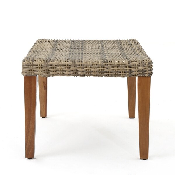 Hampton Outdoor Transitional Wicker and Acacia Wood Ottoman by Christopher Knight Home