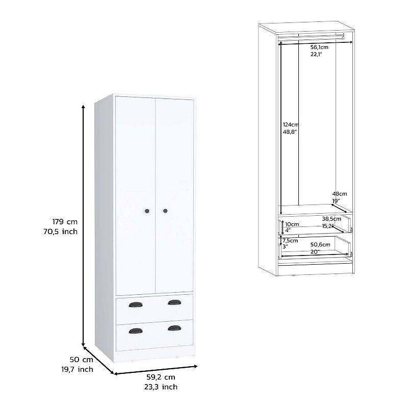 DEPOT E-SHOP Bonaire Armoire with 2-Drawers and 2-Doors， White