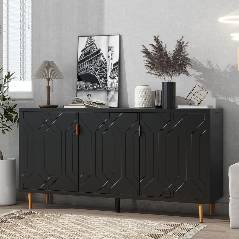 Modern Vintage Storage Cabinet Kitchen Buffet Sideboard w/ 3 Doors   Adjustable Shelves  Entryway Console Table for Living Room